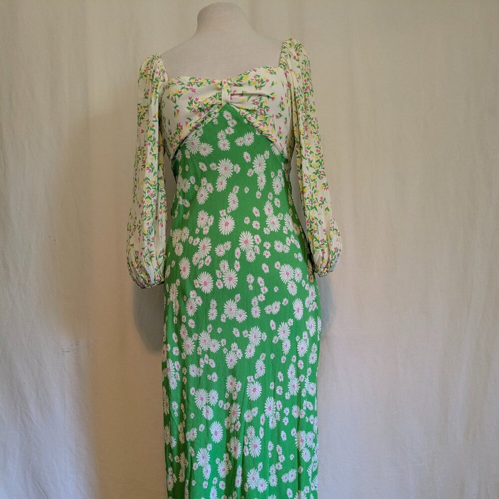 RIXO Floral Print Midi Dress Puff Sleeve Sz 6